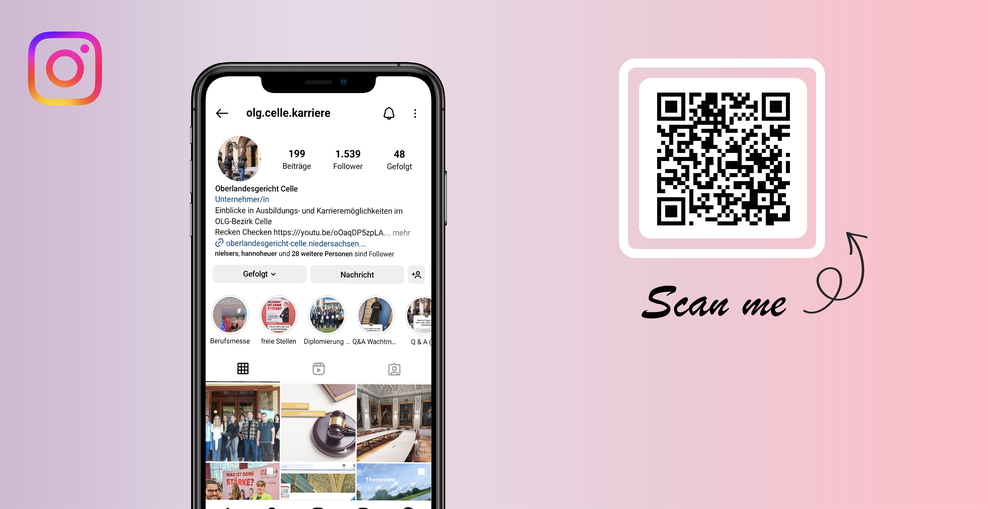 Schaubild Handy und QR-Code für Instagramm